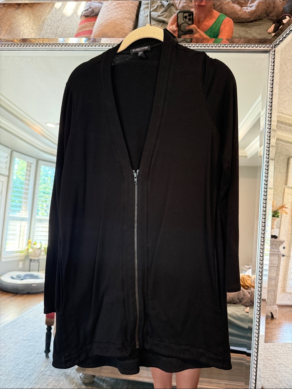 Eileen Fisher Black Zip-Front Lightweight Cardigan
